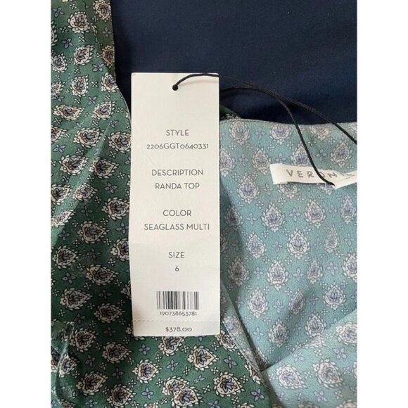 Veronica Beard Women’s Randa Silk Top Seaglass Multi Peplum Ruffle Floral Size 6 - Picture 5 of 10
